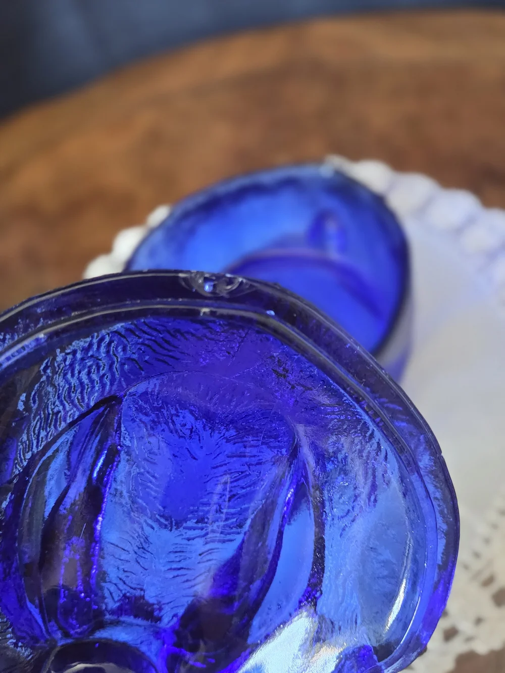 Vintage Cobalt Blue Glass Rabbit Bunny Covered Dish / Candy Dish *See Pics*